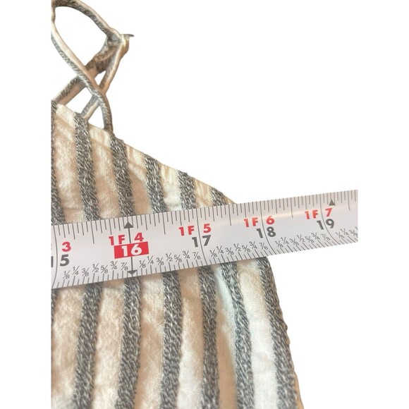 American Eagle Gray White Striped Rouched Bow Deep V-neck Textured Romper XL - Picture 11 of 15